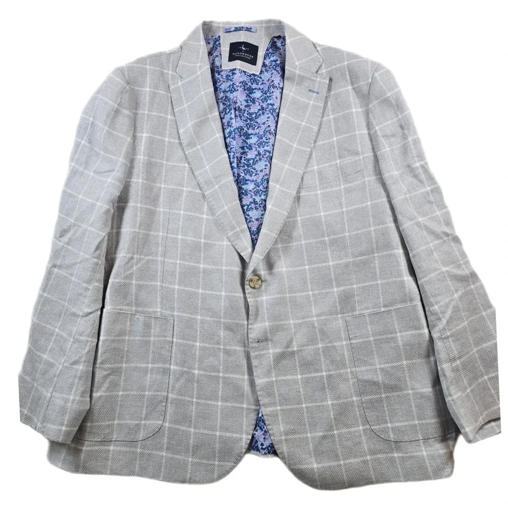 TailorByrd Linen Blazer Mens 48R 48 Gray Windowpane Sport Coat Collection